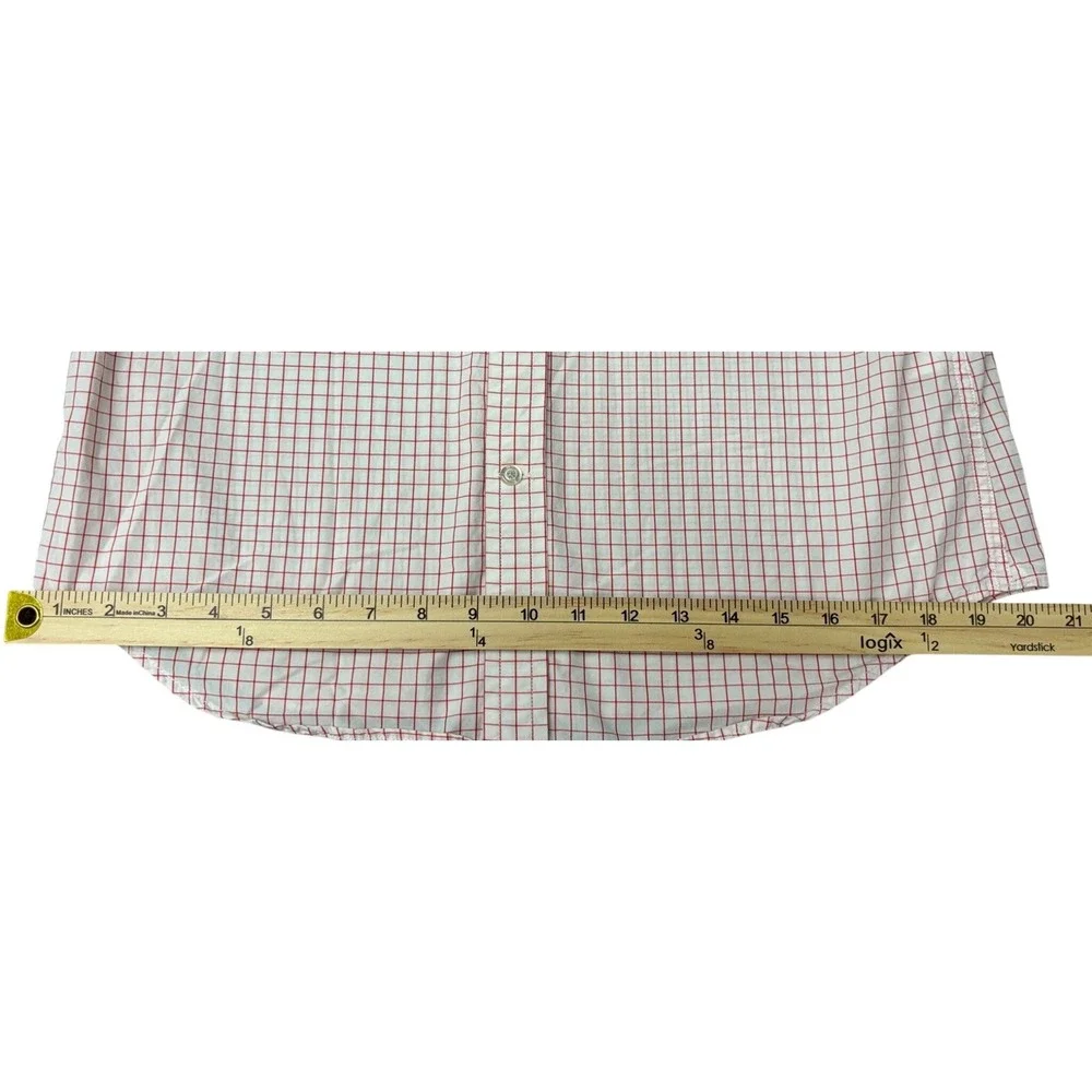 Banana Republic Luxe Poplin Slim Fit Dress Shirt Red White Windowpane Check M